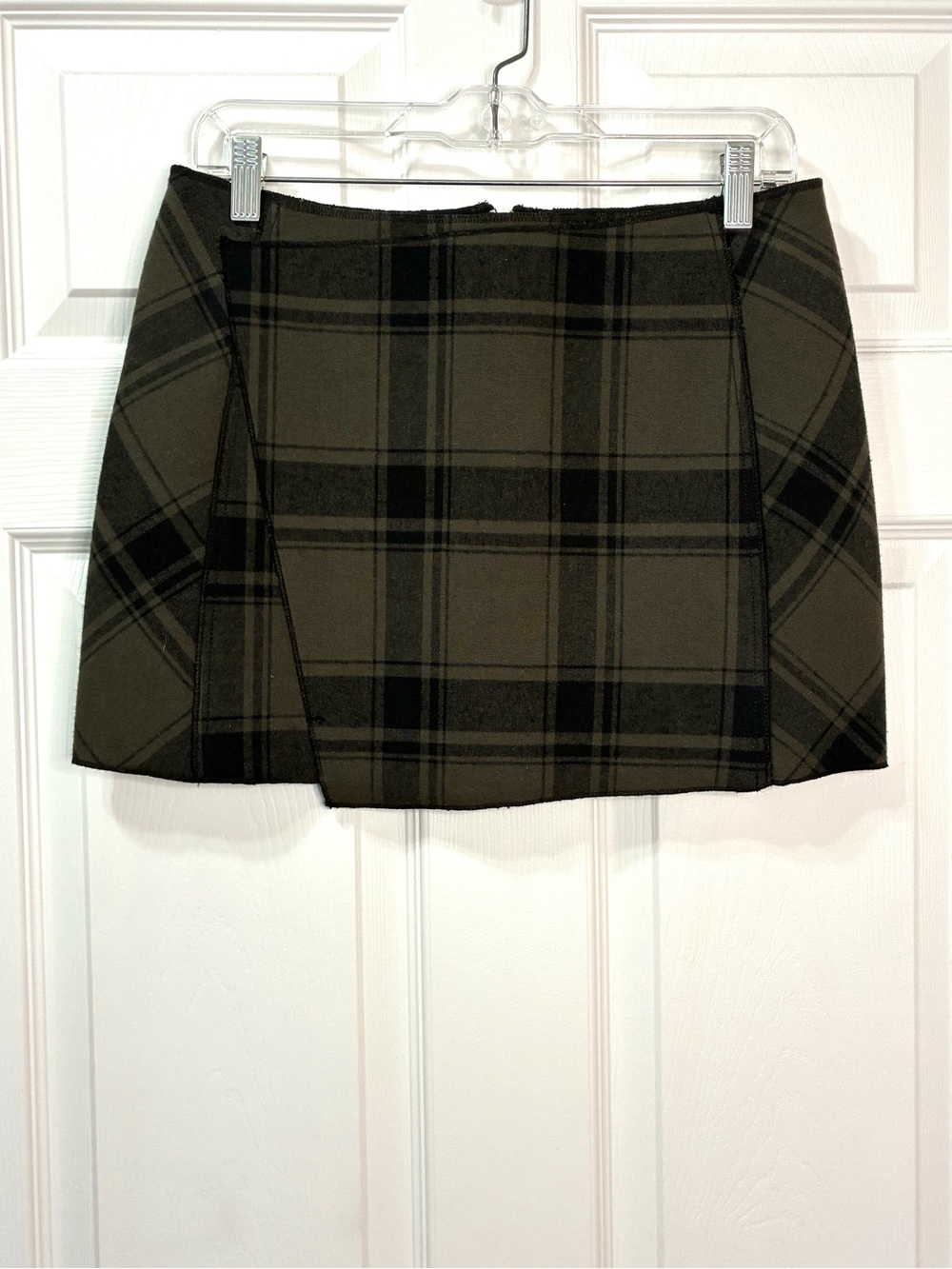 Free People Demi Wrap Plaid Mini Skirt Womens 4 Black Army Green Plaid Academia